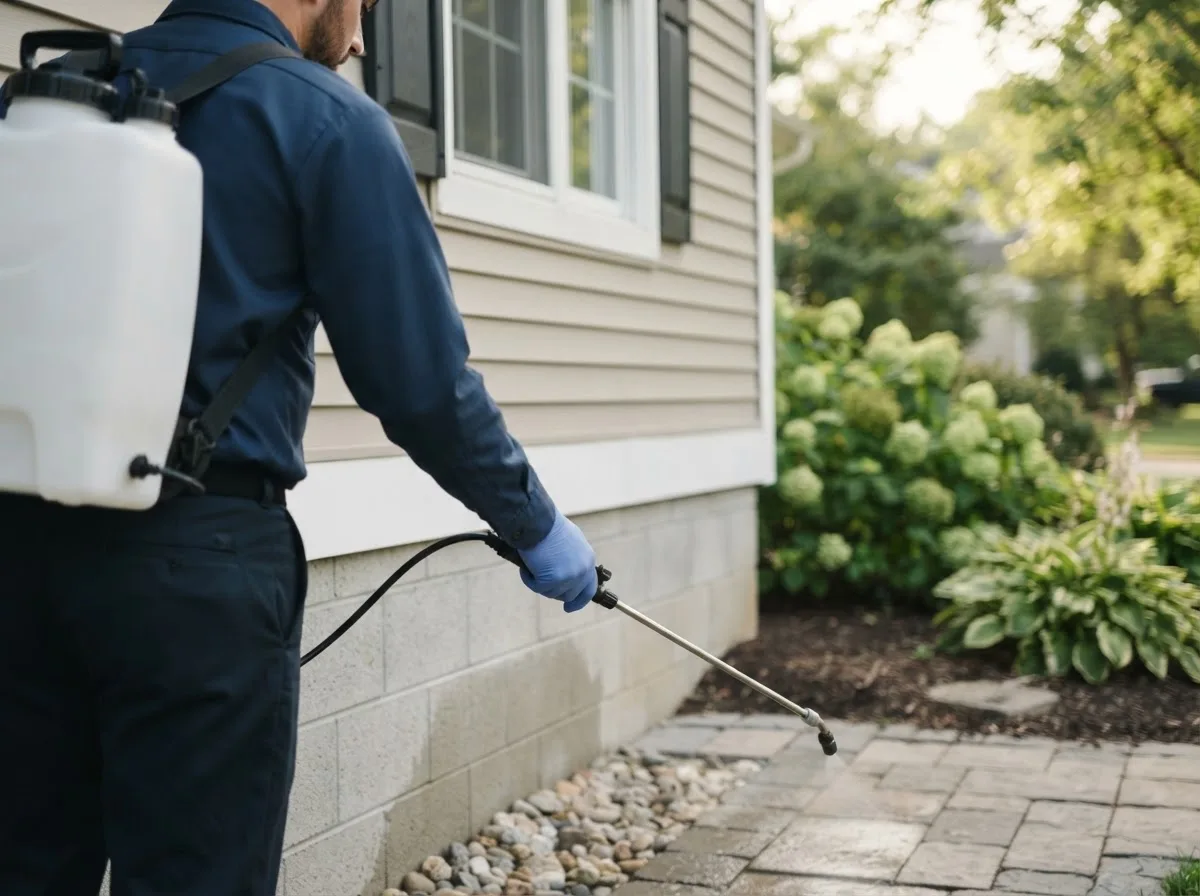 Pest control technician inspecting a home in Limestone, NY